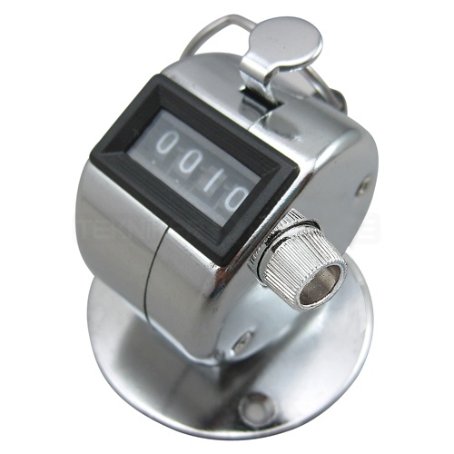 Hand calculator with four-digit counter