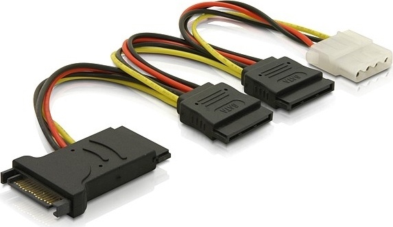 DELTACO Y-strömadapter 15-pin SATA-ström & 4-pin, 3xSATA, 1xIDE, 15