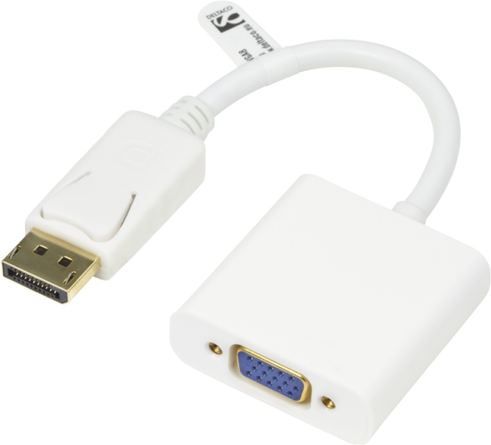 DELTACO DisplayPort to VGA-adapter, Full HD @60Hz, white, 0,2m,