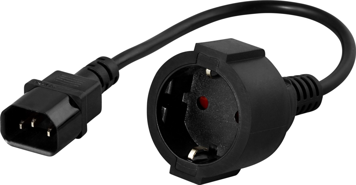 DELTACO apparatadapter, IEC C14 hane till CEE 7/4 (Schuko) hona, 0,2m
