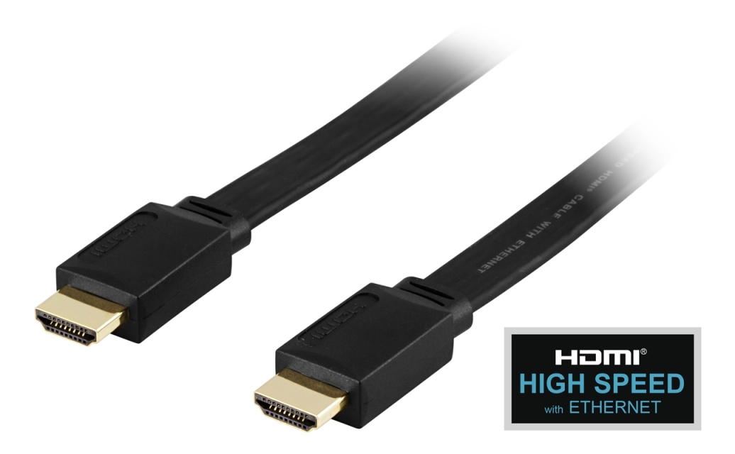 DELTACO flat HDMI cable, HDMI High Speed with Ethernet, 1.5m, black