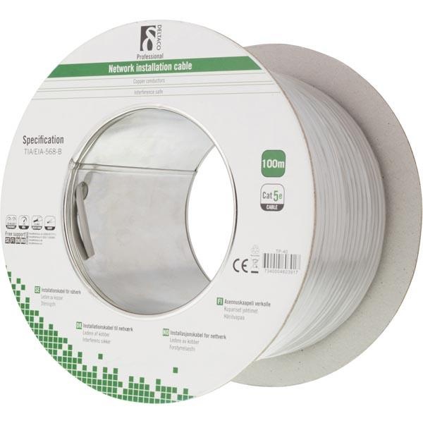 DELTACO U/UTP installationskabel, Cat5e, 100m, grey