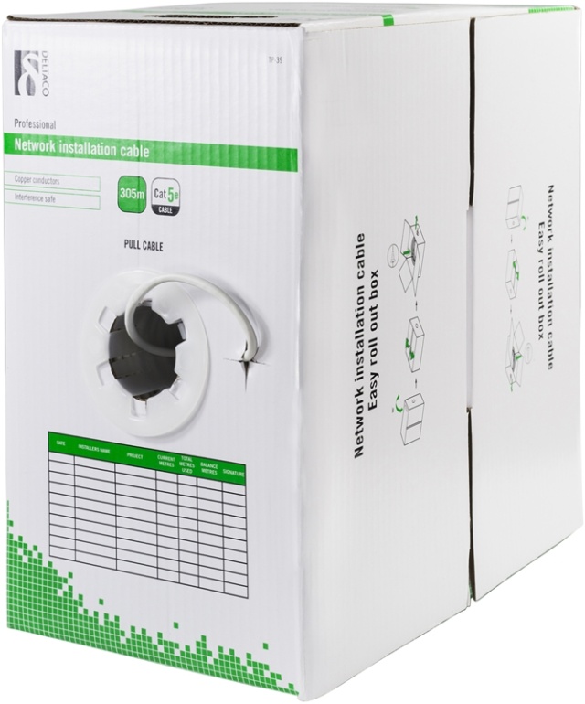 DELTACO U/UTP installationskabel, Cat5e, 305m, vit