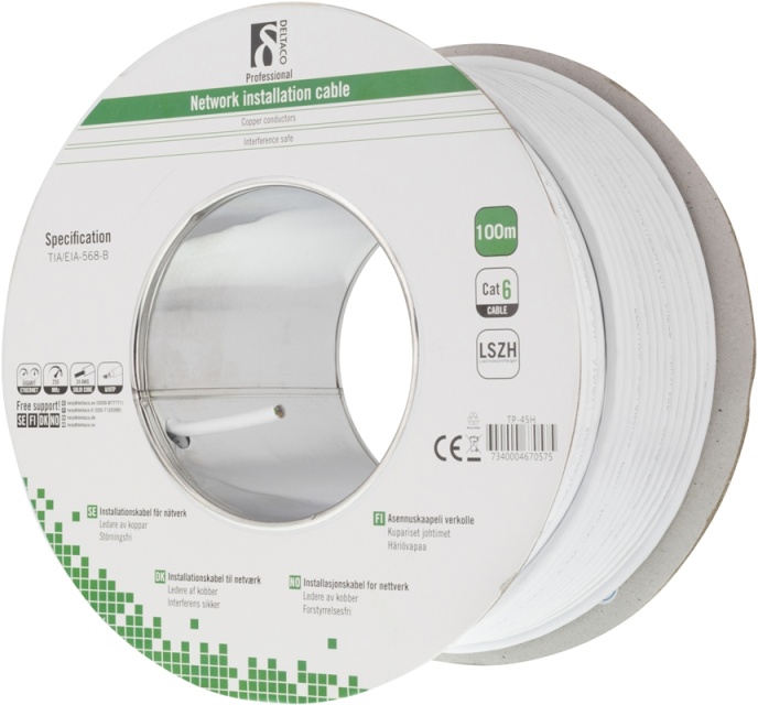 DELTACO UTP installationskabel, Cat6, LSZH, 100m, vit