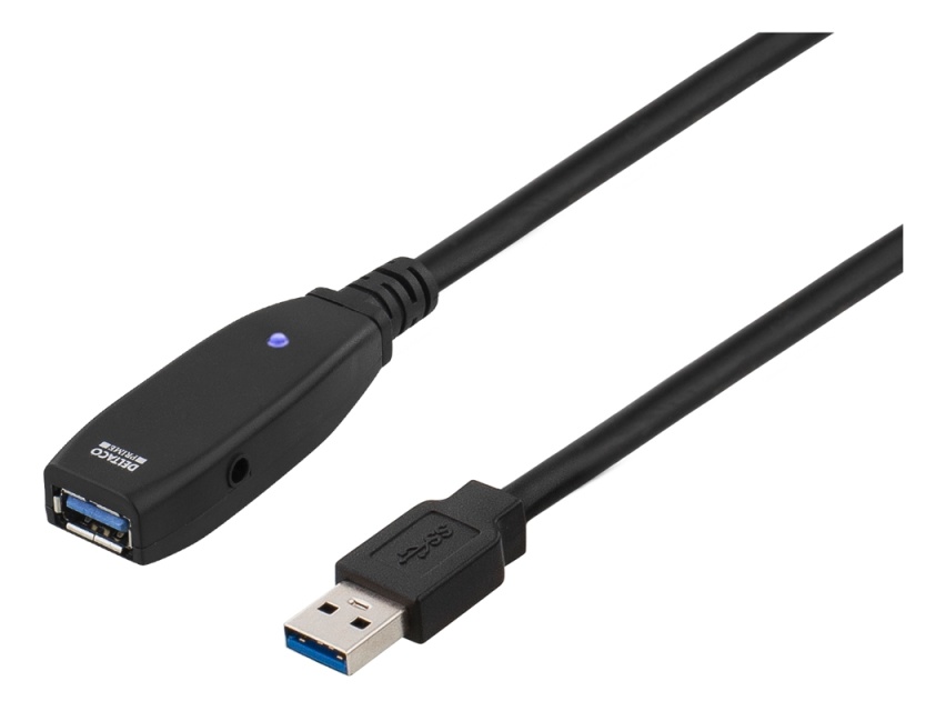 DELTACO PRIME aktiv USB 3.0-förlängningskabel, Typ A ha - ho, 2m, bl