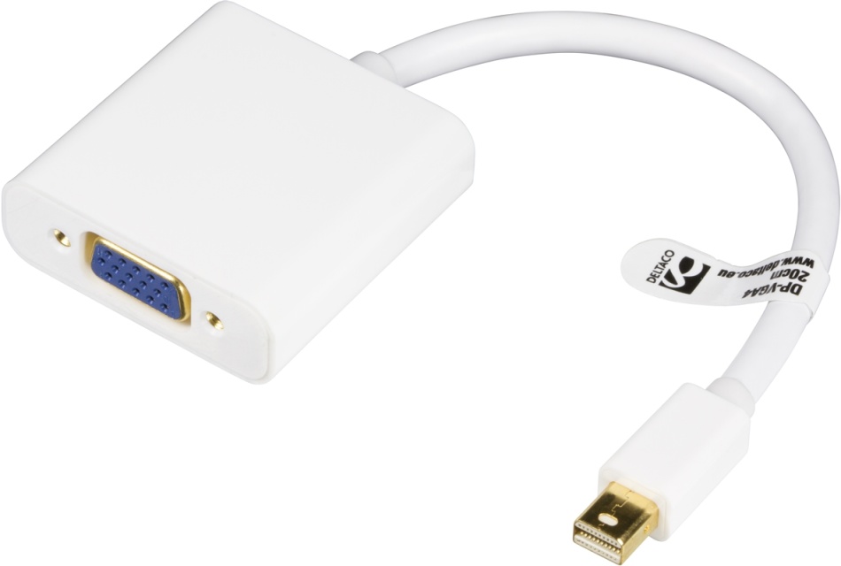 DELTACO mini DisplayPort to VGA-adapter, 20-pin- 15-pin, white, 0.2m,