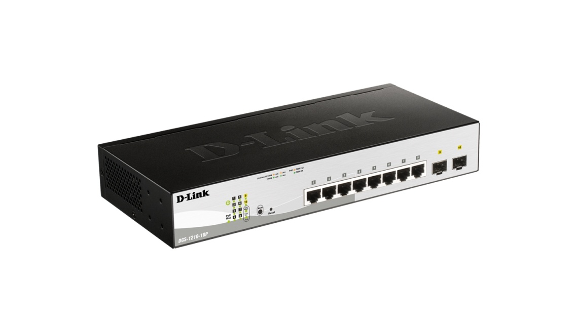 D-Link switch, 10x10/100/1000Mbps, Layer2, PoE, 2xSFP