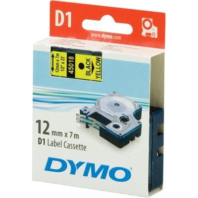DYMO D1 märktejp standard 12mm, svart på gult, 7m rulle