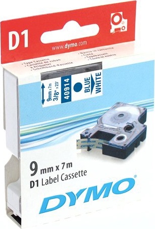 DYMO D1 märktejp standard 9mm, blått på vitt, 7m rulle (40914)