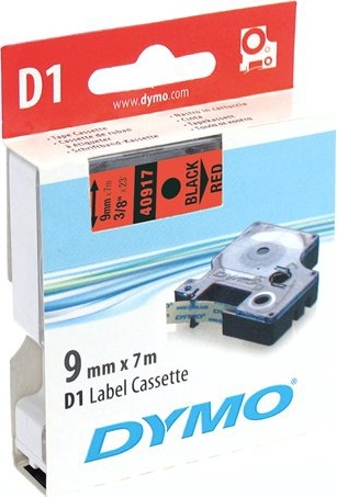 DYMO D1 märktejp standard 9mm, svart på rött, 7m rulle (40917)