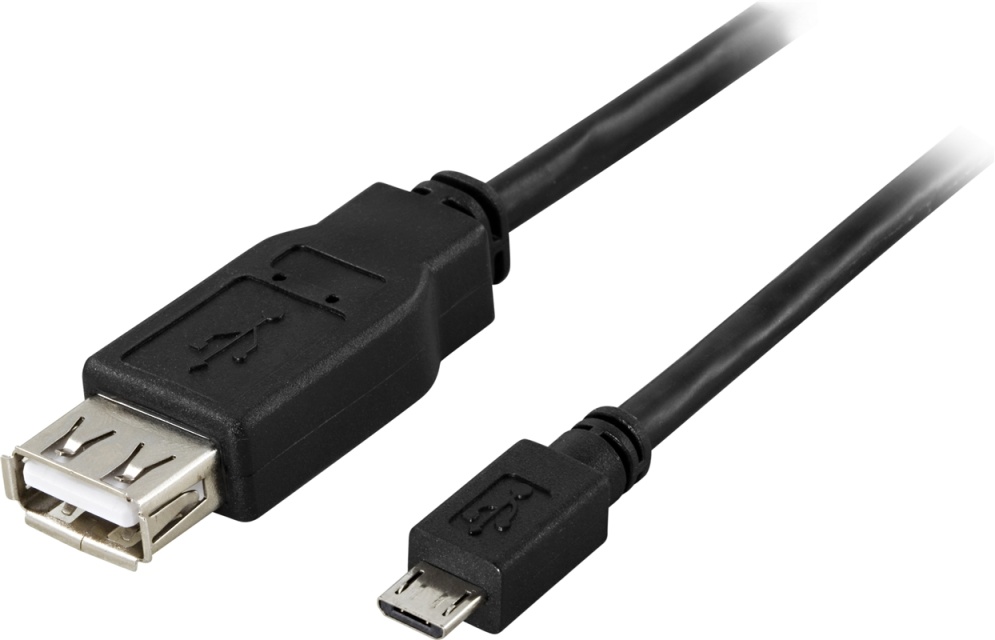 DELTACO USB-adapter Typ A ho - Typ Micro-B ha, 0,2m, OTG, svart