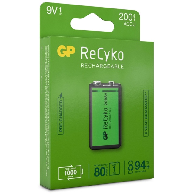 GP ReCyko Rechargeable 9V battery