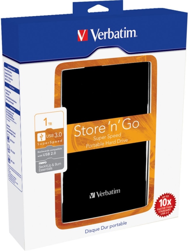 Verbatim extern hårddisk, 1TB, 2,5", USB 3.0, svart