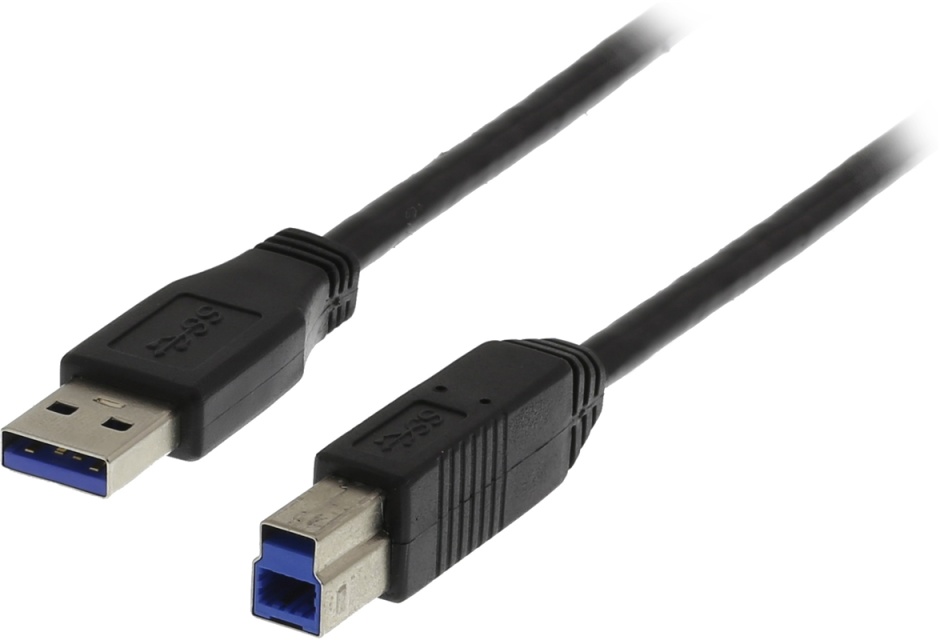 DELTACO USB 3.0 kabel, Typ A hane - Typ B hane, 2m, svart