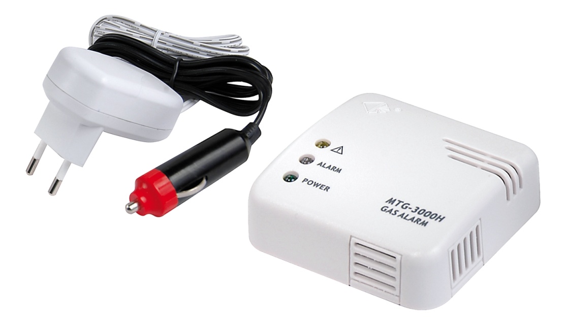 Nexa gasvarnare, het tråd, 12V, 85dB larm, cigg/230V, vit