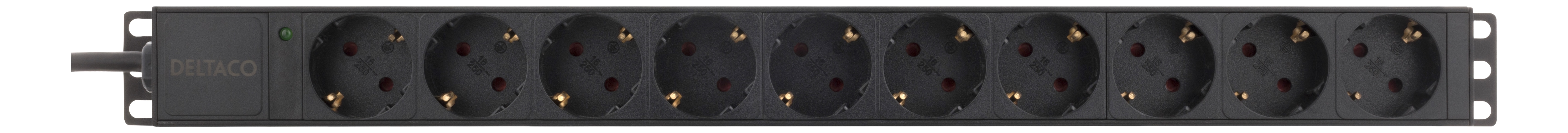 DELTACO Grenuttag med 10xCEE 7/4 uttag, 1xCEE 7/7, 0,501m 1U,3m, svart
