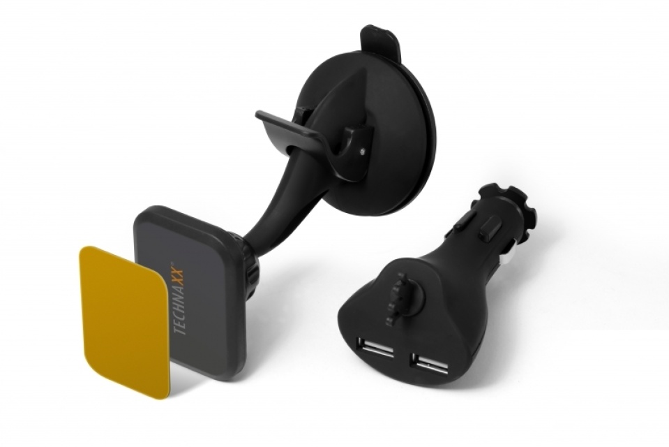 Technaxx Magnetic Car Holder for Smartphones & Tablets + Car Charger (TE09)