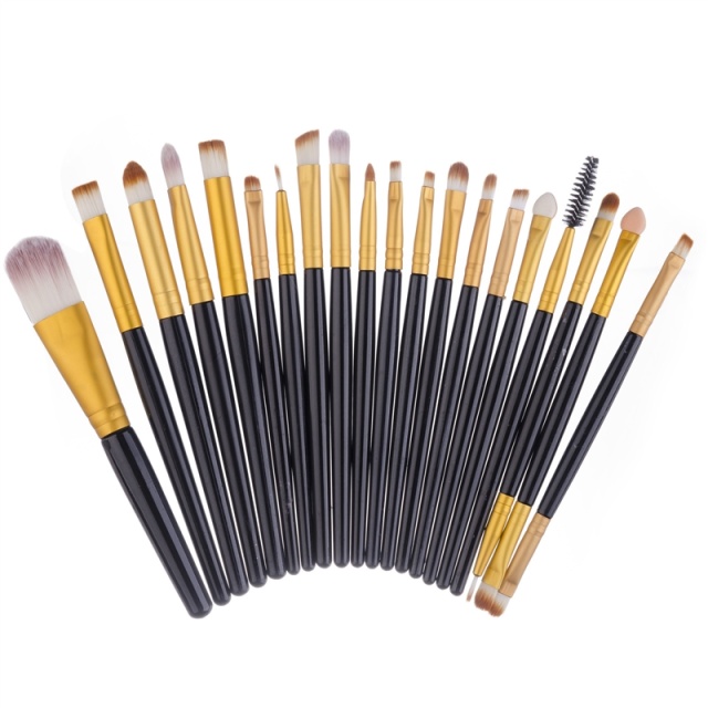 Professional gentle make-up brushes 20-Pack, Black, Gold