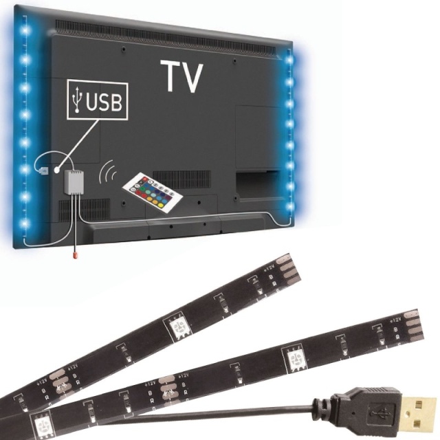 LED strip RGB backlight for TV with remote control, 2x50cm