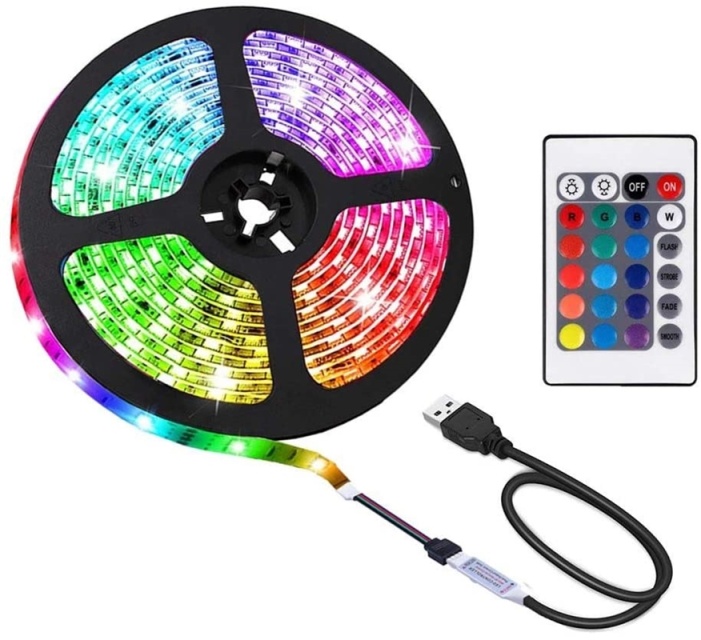 LED strip, RGB with remote control & USB - 3 Meters
