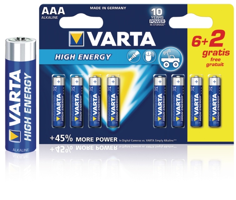 Varta Alkaline Battery AAA 1.5 V High Energy 8-Promotional Blister