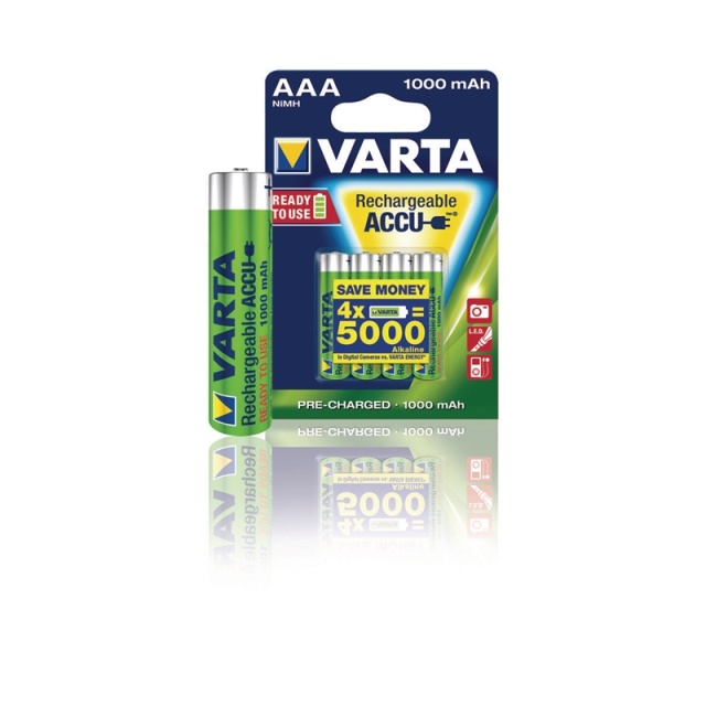 Varta Rechargeable NiMH Battery AAA | 1.2 V DC | 1000 mAh | Precharged | 2-Blister Card