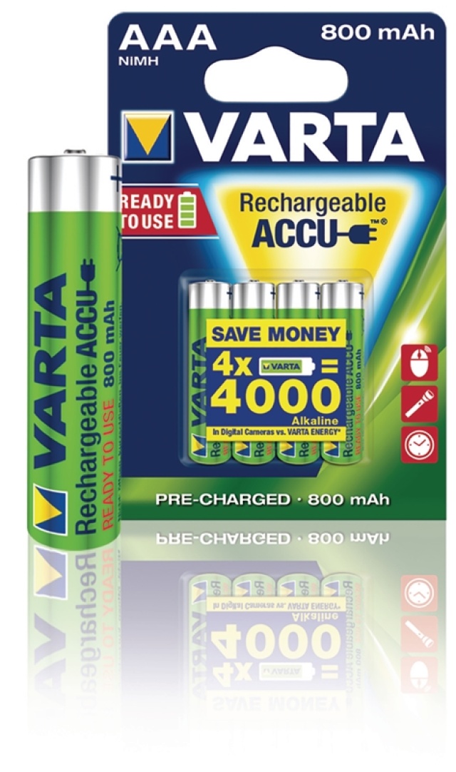 Varta Rechargeable NiMH Battery AAA | 1.2 V DC | 800 mAh | Precharged | 4-Blister Card