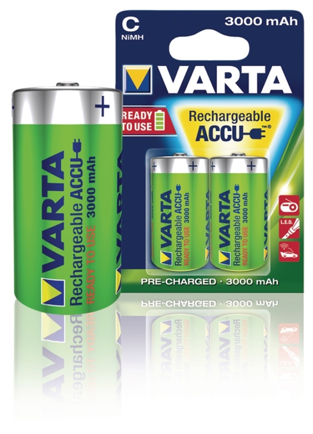 Varta Rechargeable NiMH Battery C | 1.2 V DC | 3000 mAh | Precharged | 2-Blister | HR14 | Green / Yellow