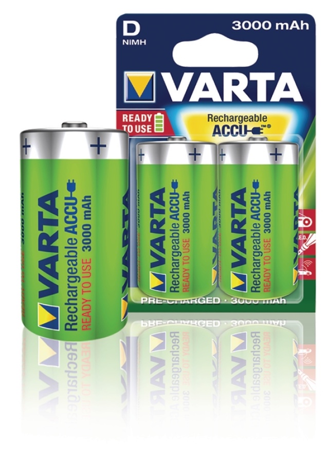 Varta Rechargeable NiMH Battery D | 1.2 V DC | 3000 mAh | Precharged | 2-Blister | HR20 | Green / Yellow