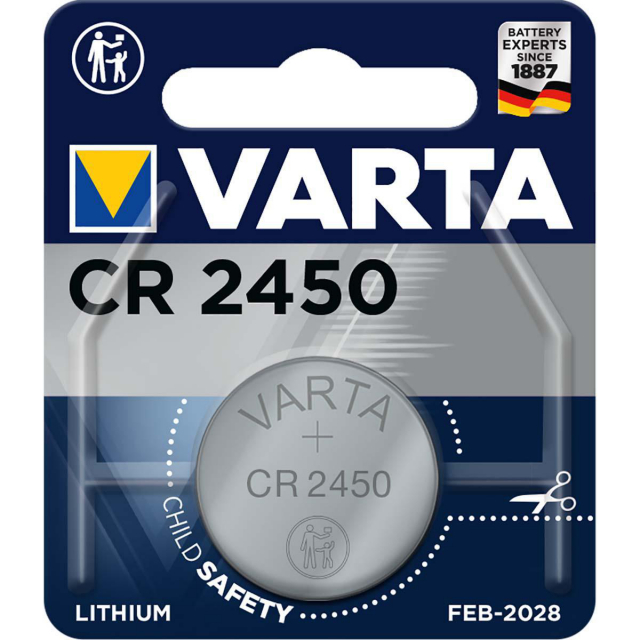 Varta Lithium Button Cell Battery CR2450 | 3 V DC | 570 mAh | 1-Blister | Silver