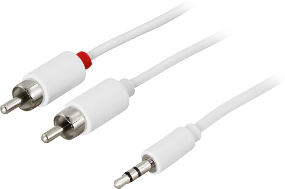 DELTACO Ljudkabel 3,5mm ha - 2xRCA ha 2m, vit
