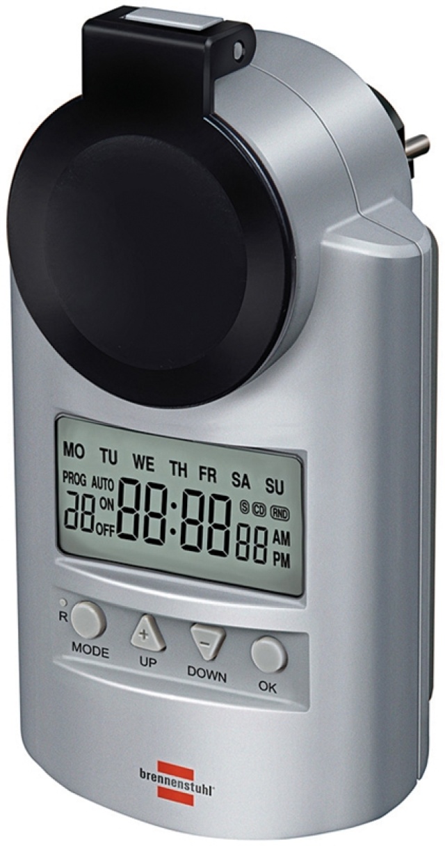 Brennenstuhl digital timer, grounded, 12/24h, IP44, 240V/16A/3680W, silver