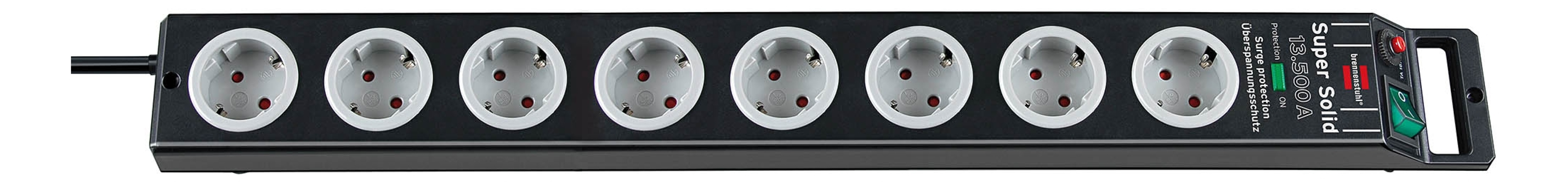 Super-Solid surge protection 13.500 A 8-way black 2,5 m H05VV-F 3G1,5