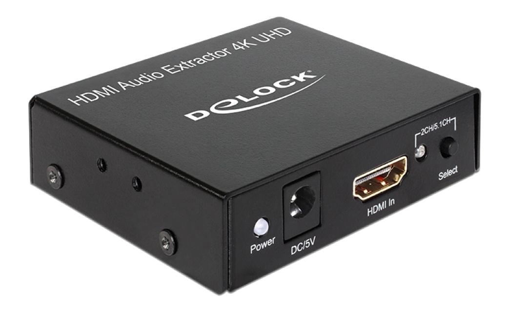 DeLOCK HDMI Stereo/5.1 audio extractor, UltraHD, S/PDIF, 3,5mm, black