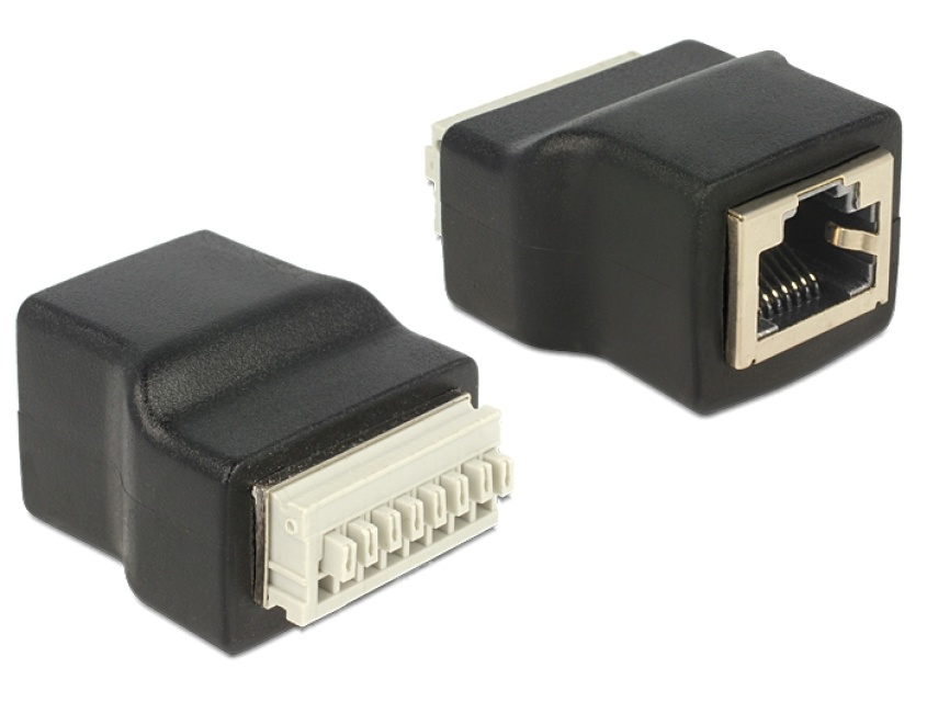 DeLOCK RJ45 terminalblocksadapter, skruvlös,  RJ45 hona, svart