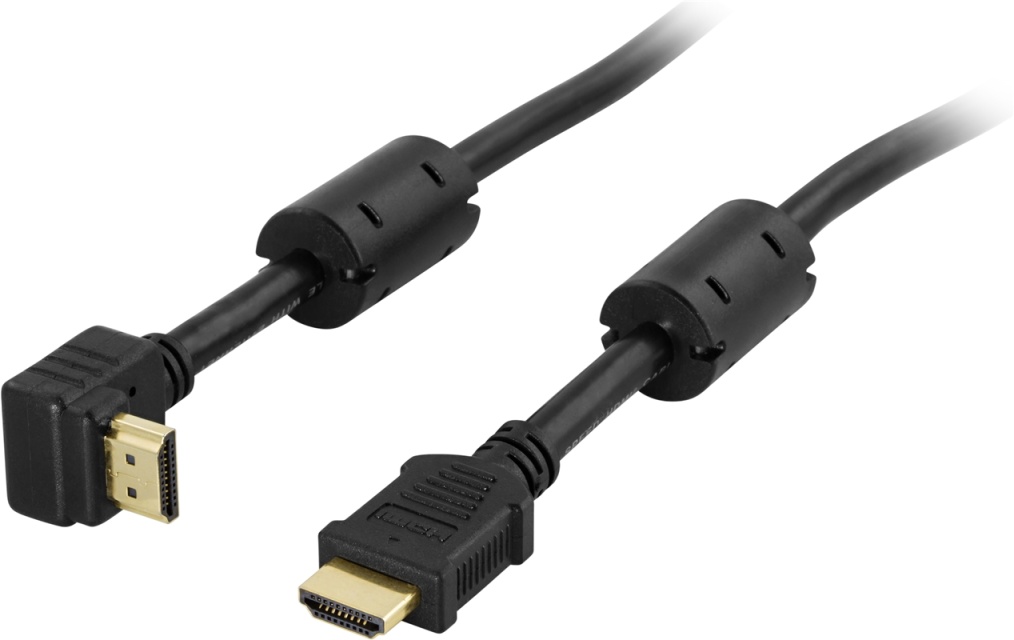 DELTACO angled HDMI cable, HDMI High Speed with Ethernet, 5m, black