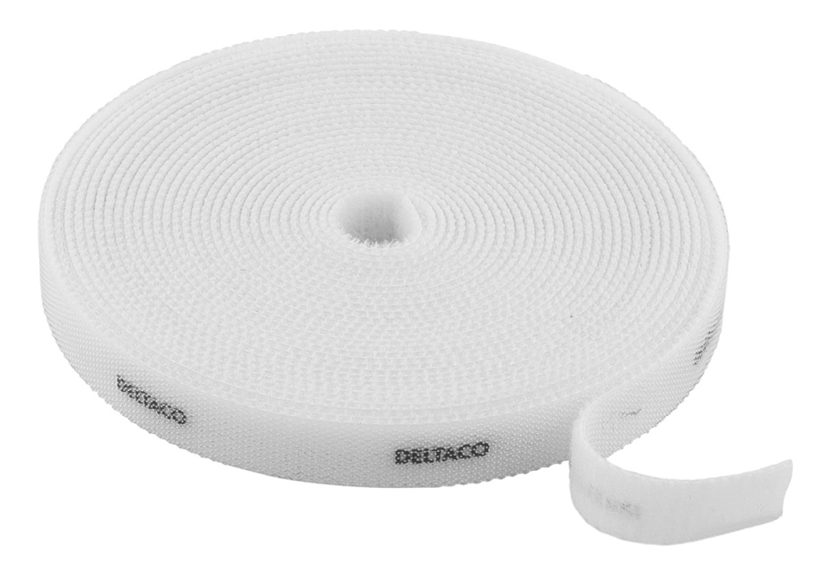 DELTACO Hook and loop fastener cable ties, width 10mm, 5m, white