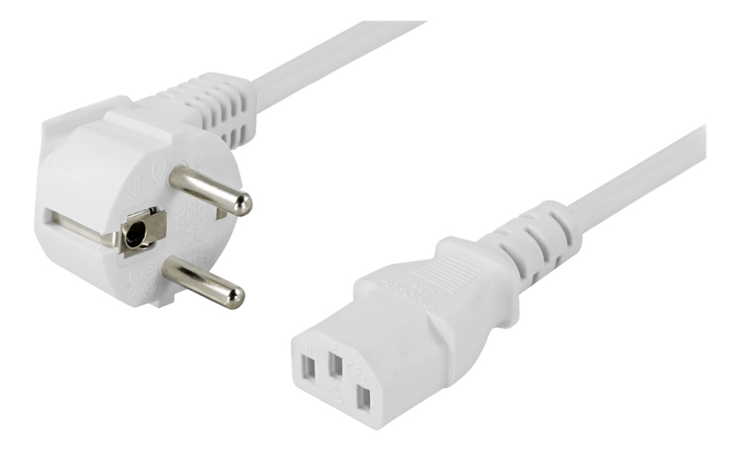 DELTACO grounded power cable, angled CEE 7/7 to IEC 60320 C13, 10m, wh