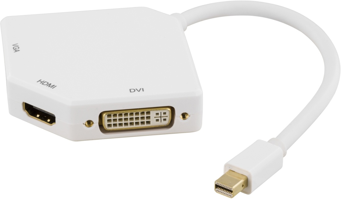 DELTACO Mini DisplayPort to DVI/HDMI/VGA adapter, 0.15m, white