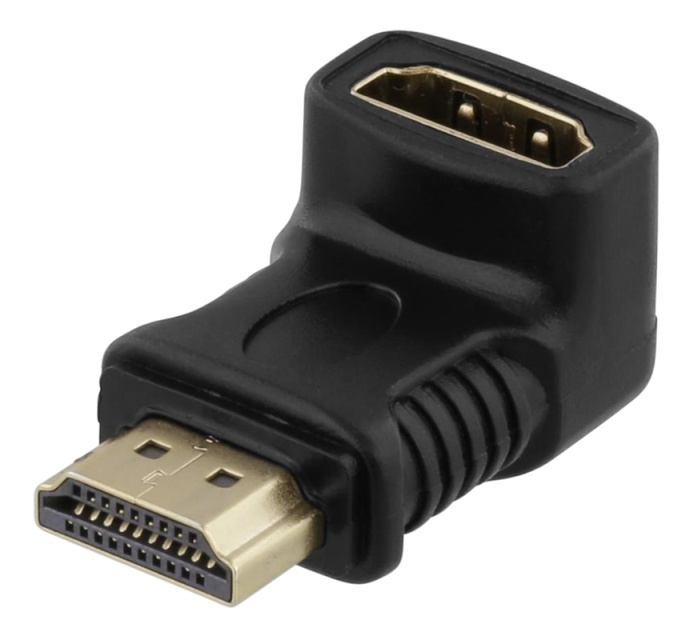 DELTACO HDMI adapter, 19-pin male to female, angled, black