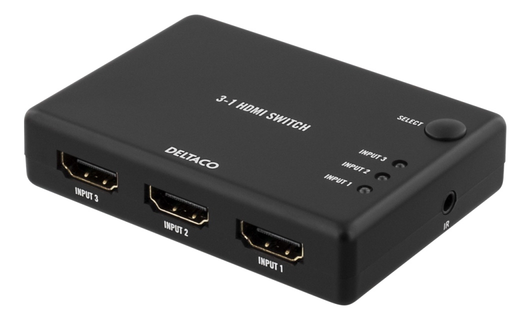 DELTACO HDMI Switch, 3 inputs to 1 output, sup 4K in 60Hz, 7.1, black