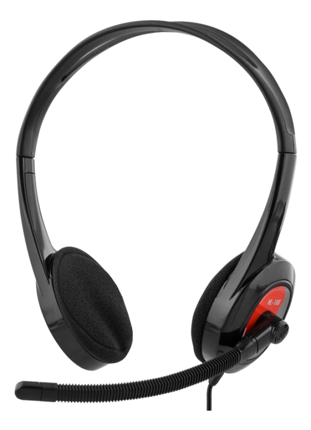 DELTACO Stereo Headset, on-ear, 1x3,5mm 4-pin, 1,8m, black/red