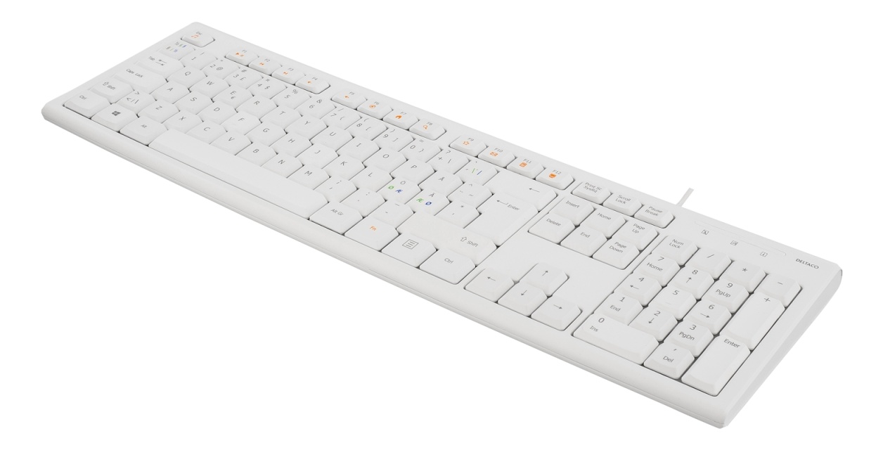 DELTACO Keyboard, 105 keys, Nordic layout, USB, white, 13 media keys,