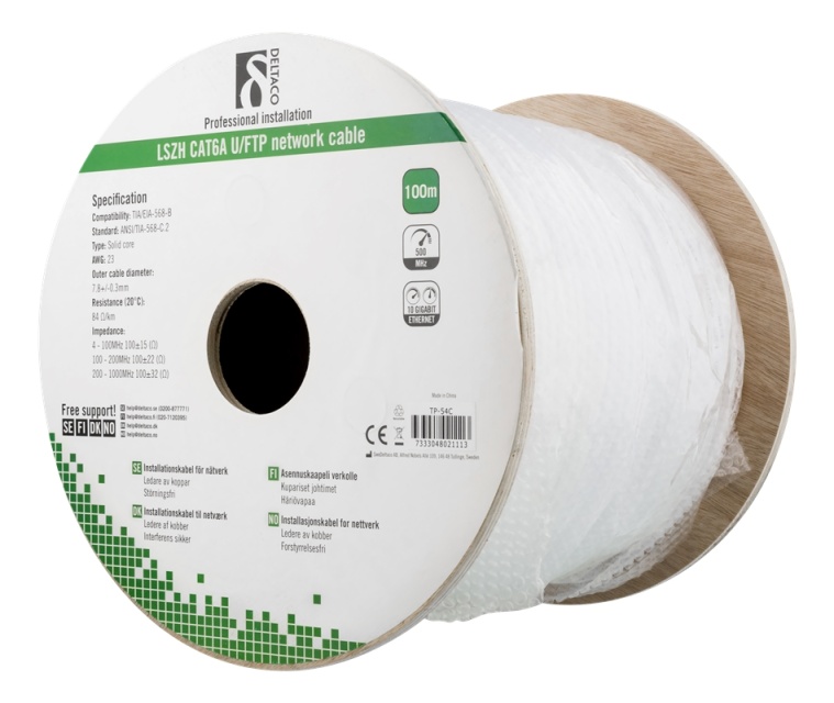 DELTACO U/FTP Cat6a installation cable, 100m, 500MHz, LSZH, white