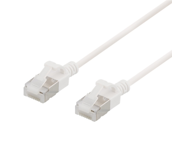 DELTACO U/FTP Cat6a patch cable, slim, 3,8mm in diameter, 2m, white