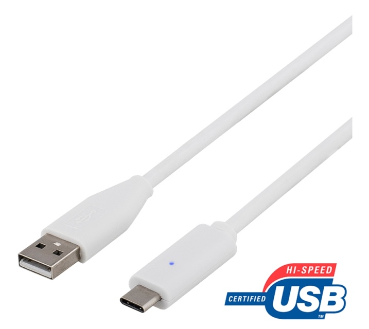 DELTACO USB 2.0 Cable, Type A - Type C ma, 2m, white