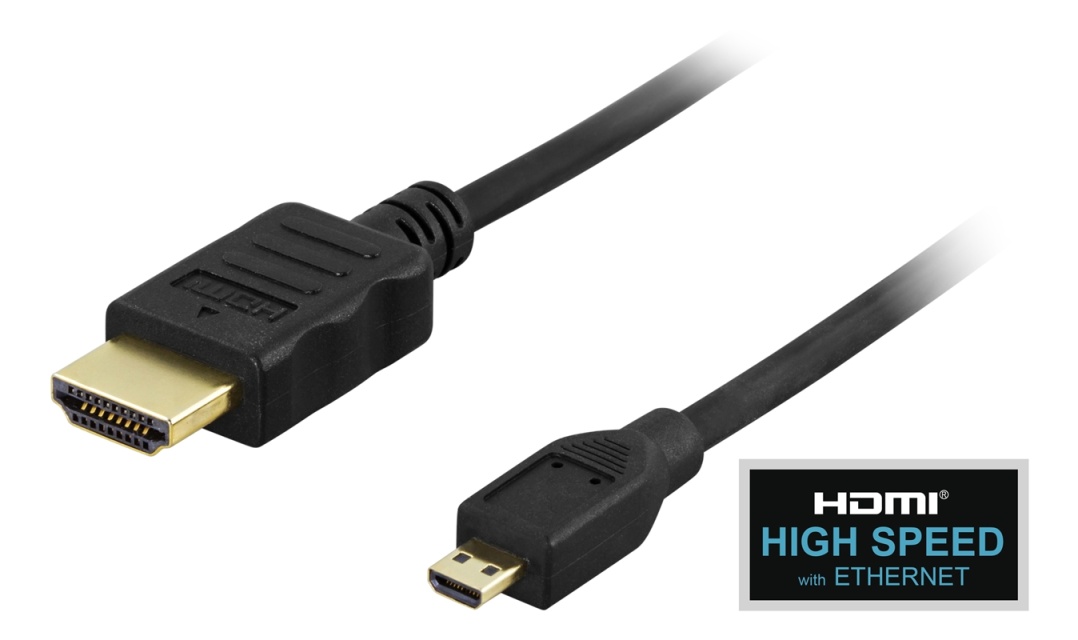 DELTACO HDMI A - Micro kabel, HDMI High Speed with Ethernet, 1m, black