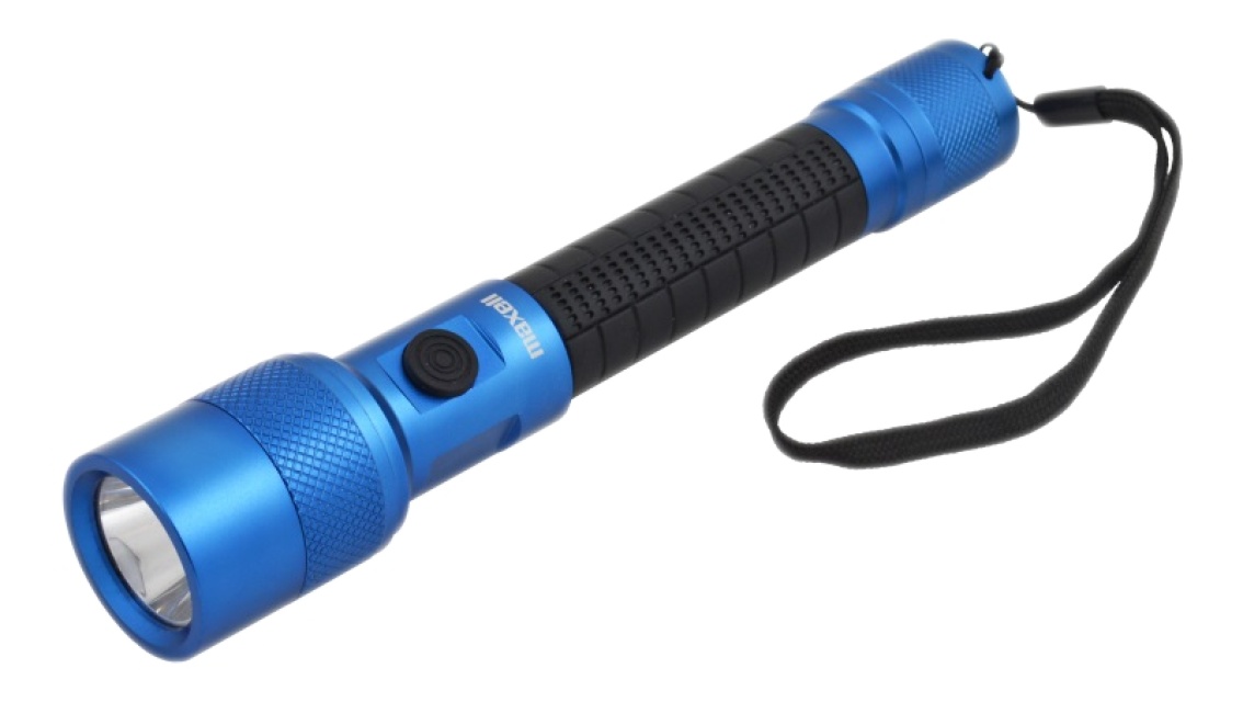 Maxell UV LED flashlight, IP44, aluminum, blue