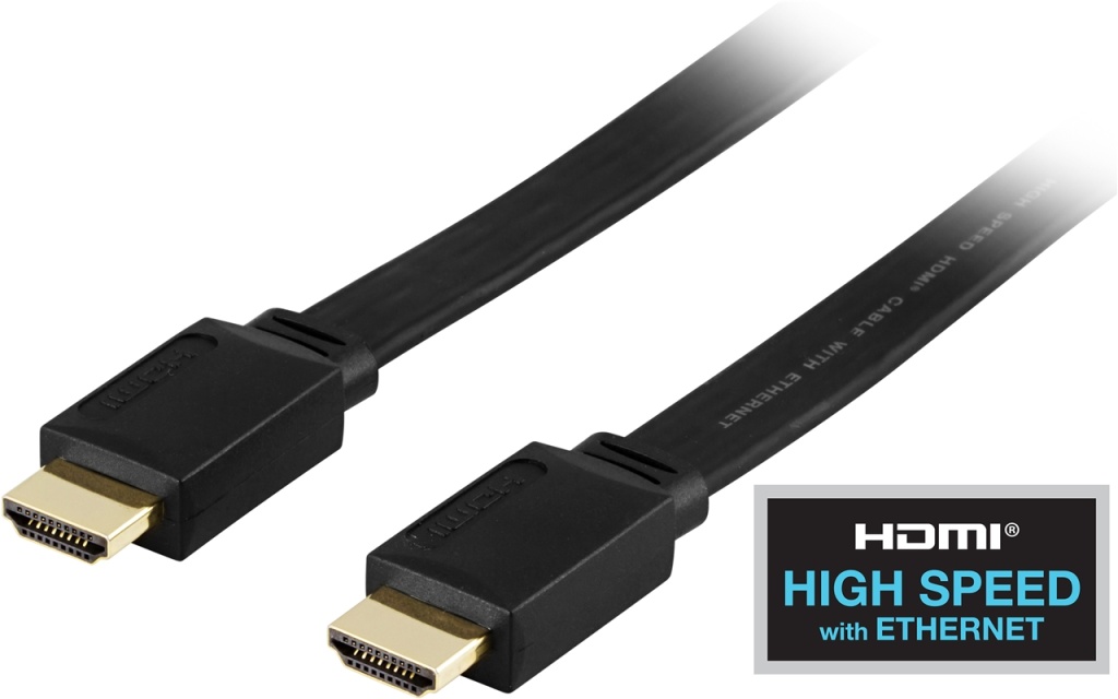 DELTACO flat HDMI cable, HDMI High Speed with Ethernet, 4K, 3m, black