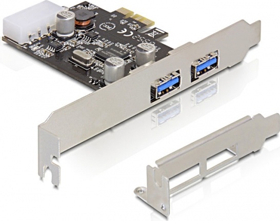 DeLOCK PCIe x1 kort, USB 3.0, 2xTyp A portar(2 ext), molex-ström